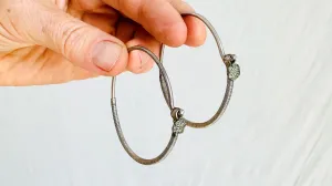 Vintage Large Kuchi Silver Hoop Earrings. Sterling Silver. Afghanistan. 0694