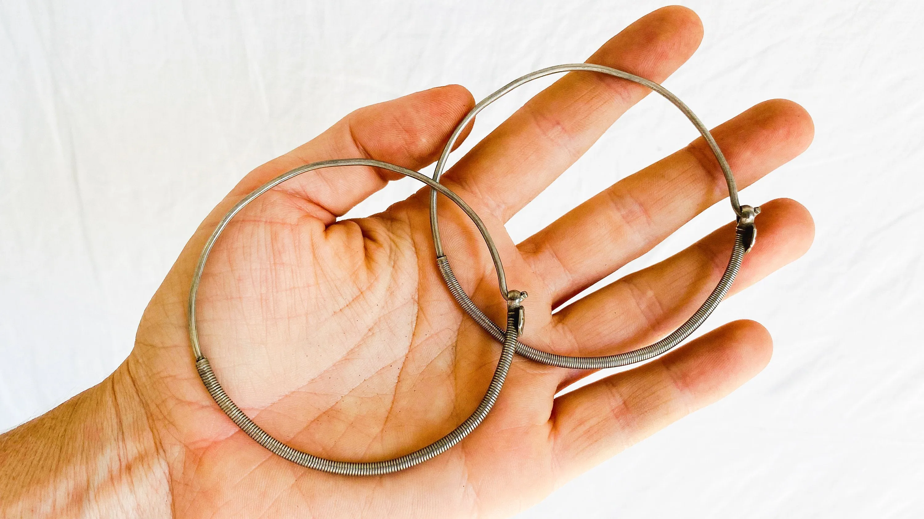 Vintage Large Kuchi Silver Hoop Earrings. Sterling Silver. Afghanistan