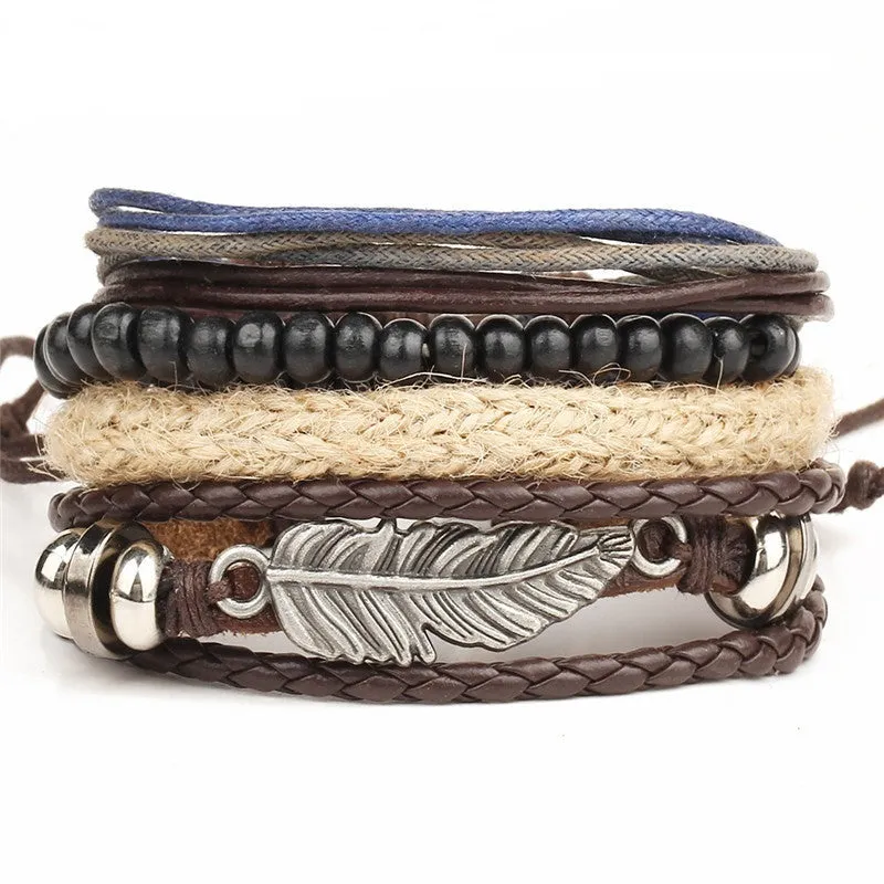 Wrap Feather Leather Bracelets